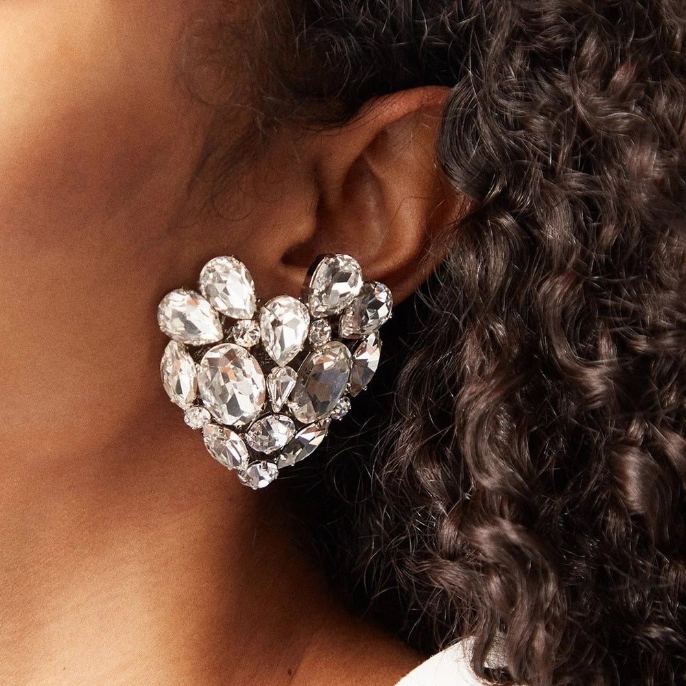 Exaggerated Crystal Geometric Flower Stud Earrings