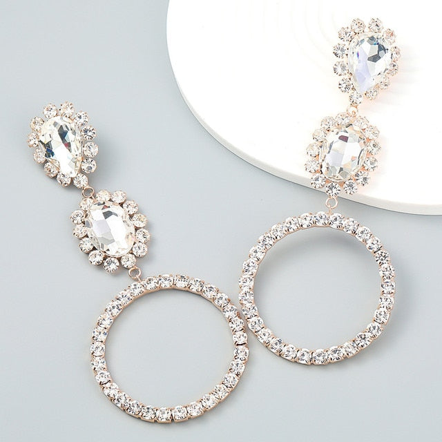 Exaggerated Crystal Geometric Flower Stud Earrings