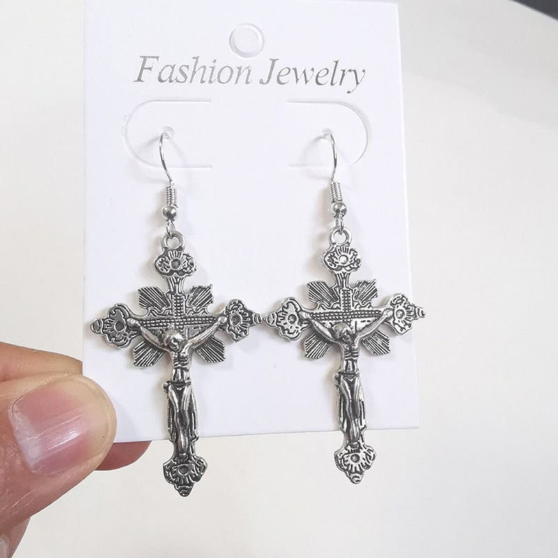 Cross Dangle Drop Earrings