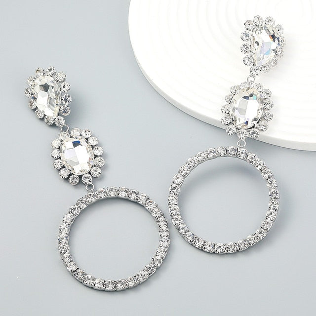 Exaggerated Crystal Geometric Flower Stud Earrings