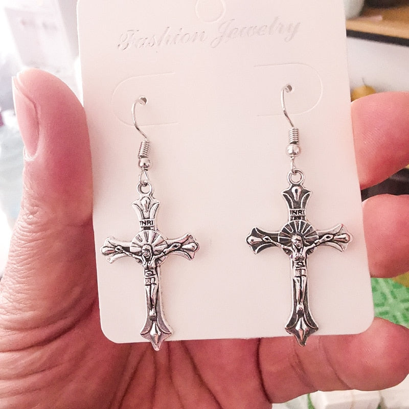 Cross Dangle Drop Earrings