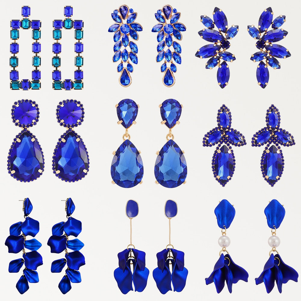 Dark Blue Series Long Dangle Drop Earrings