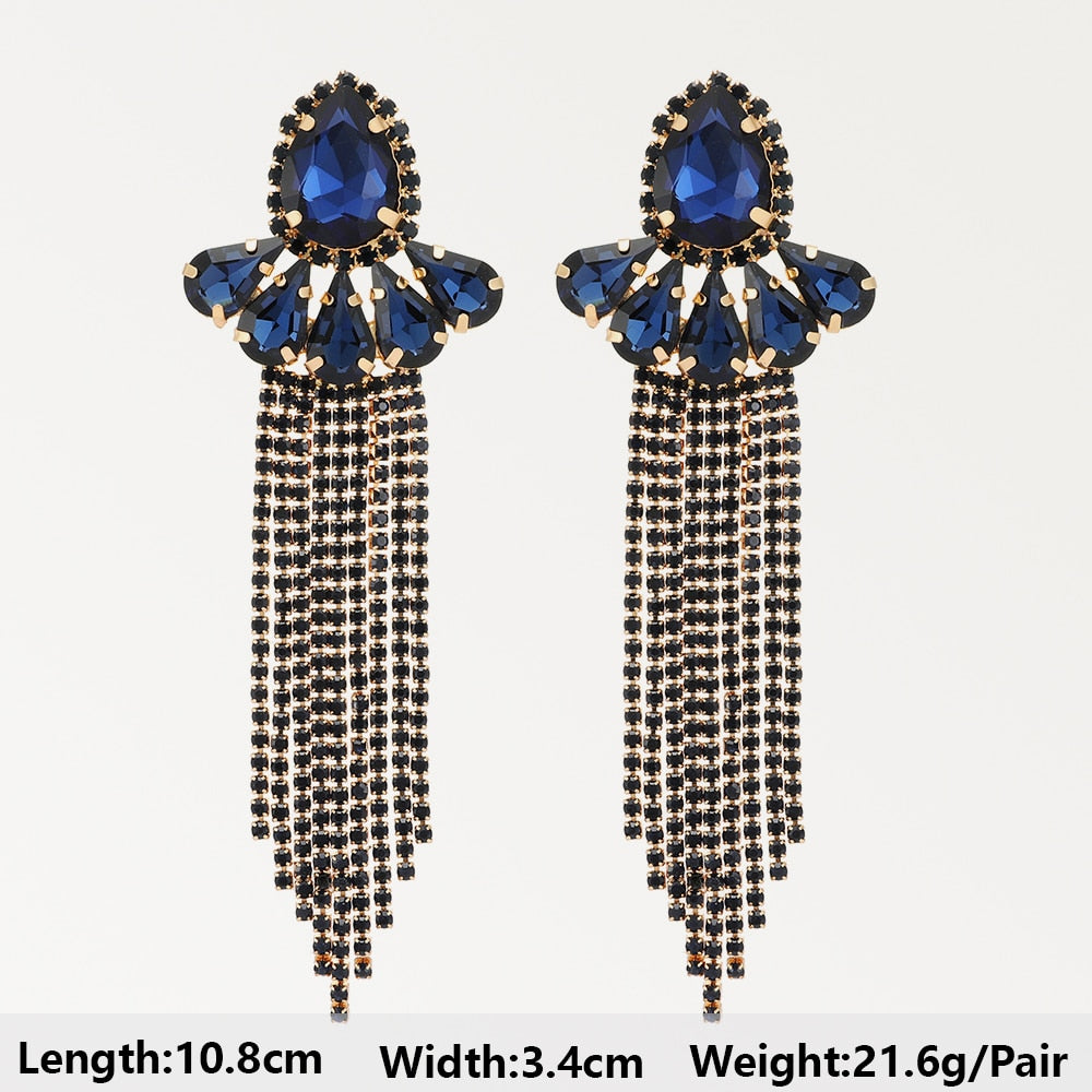 Dark Blue Series Long Dangle Drop Earrings