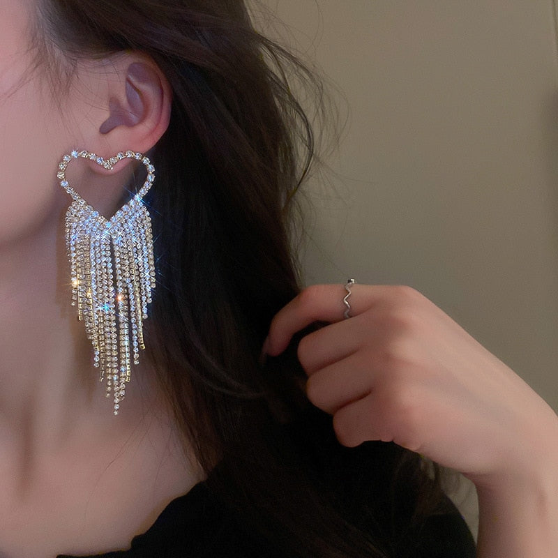 Long Full Rhinestone Big Earrings