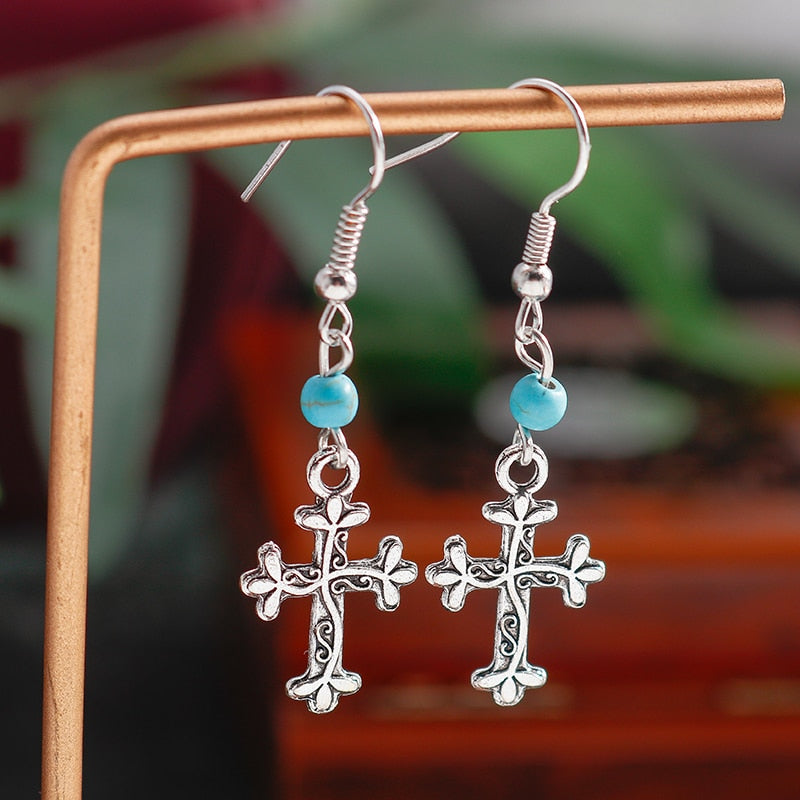 Hollow Carved Flowers Geometric Drop Earrings