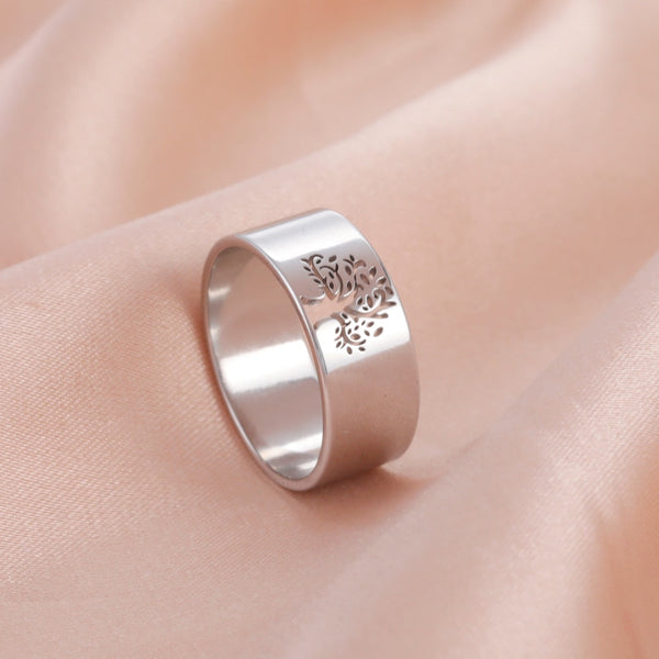 Women Stainless Steel Life Tree Hollow Ring