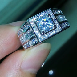 Celebrity Design Male Ring Diamond Zircon 925 Sterling Silver Party Wedding Rings