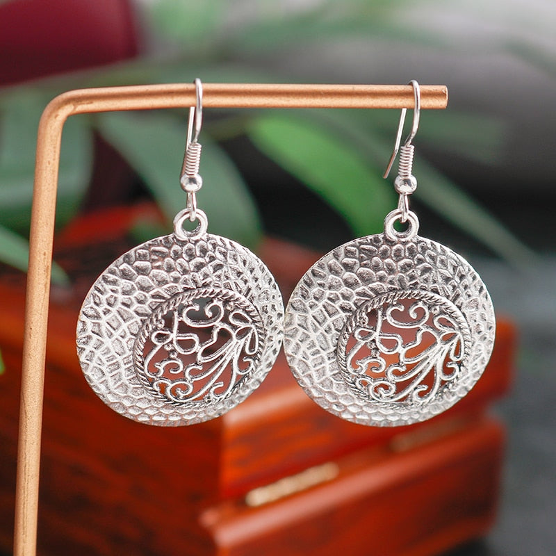 Hollow Carved Flowers Geometric Drop Earrings