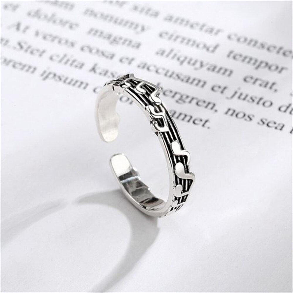 Retro Angel Wings Black Heart Rings