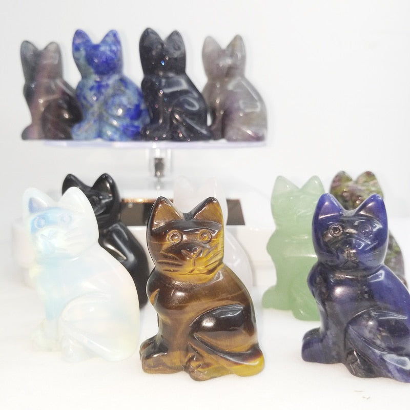 Crystal Cat Gemstone Carving Healing