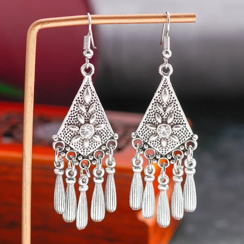 Hollow Carved Flowers Geometric Drop Earrings