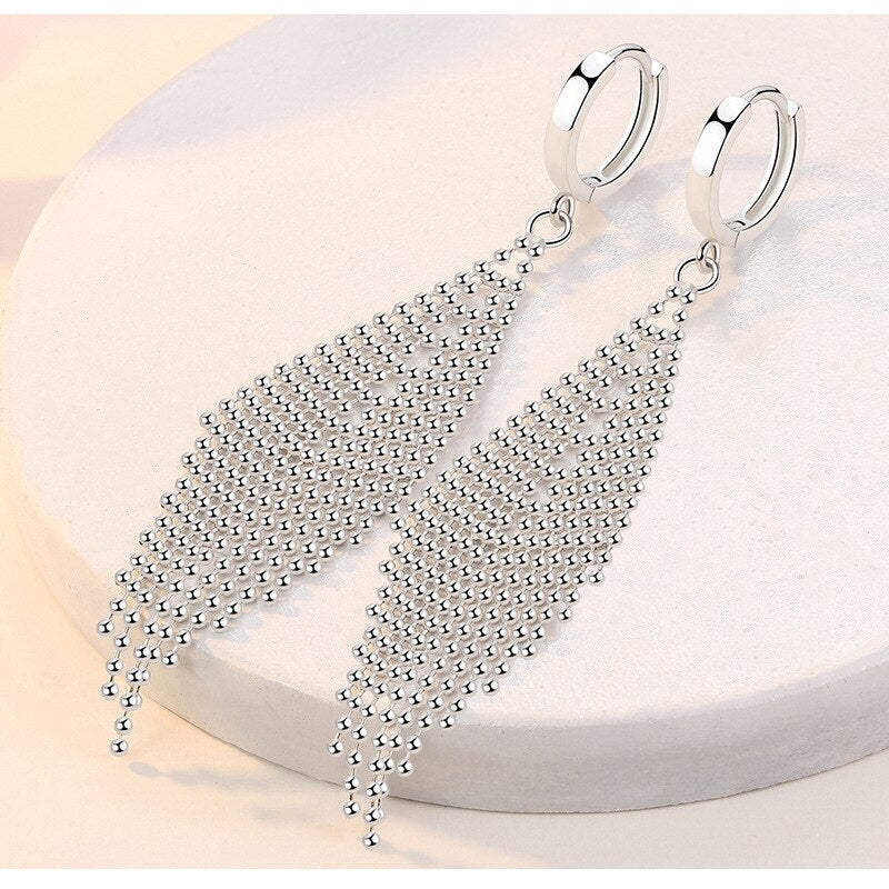 925 Silver Tassels Beads Drop Earrings