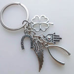 Hand Fatima Wings Clover Good Luck Keyring