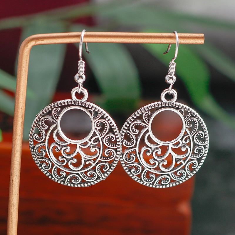 Hollow Carved Flowers Geometric Drop Earrings