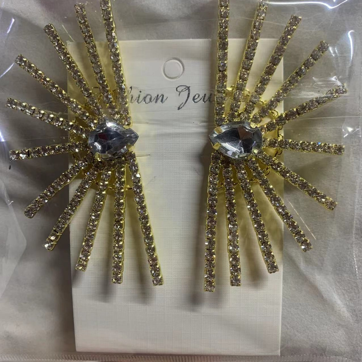 Exaggerated Crystal Geometric Flower Stud Earrings