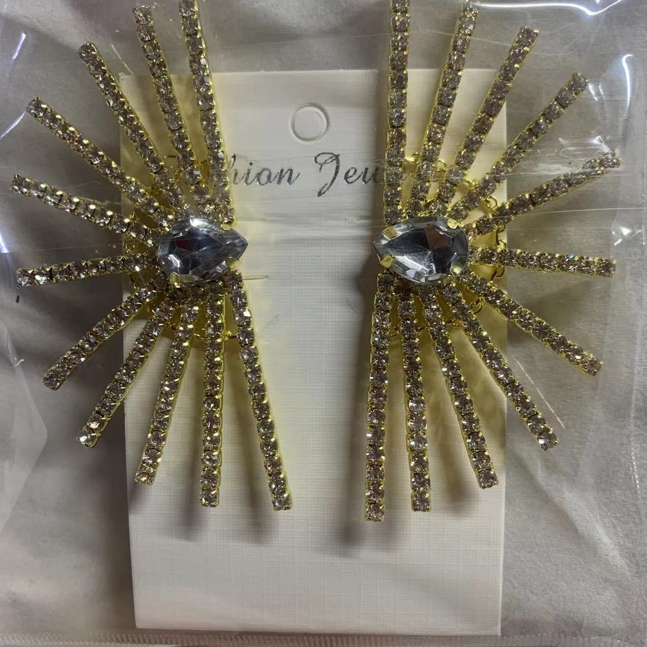 Exaggerated Crystal Geometric Flower Stud Earrings