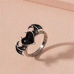 Retro Angel Wings Black Heart Rings