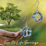 Tree Drop Earrings with Blue Crystal