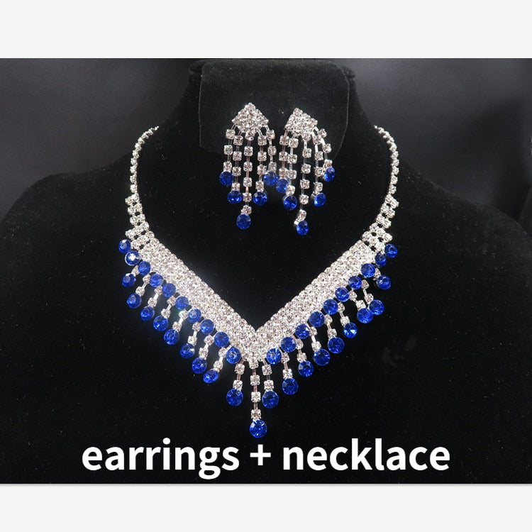 Blue Water Drop Rhinestones Necklace