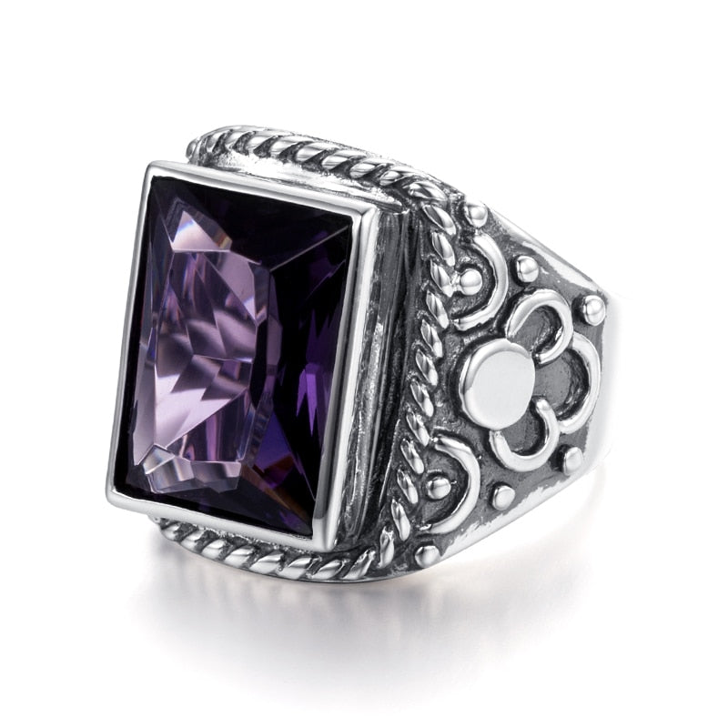 Real 925 Sterling Silver Heavy Signet Rings Men's Massive Amethyst 12*16mm Stone