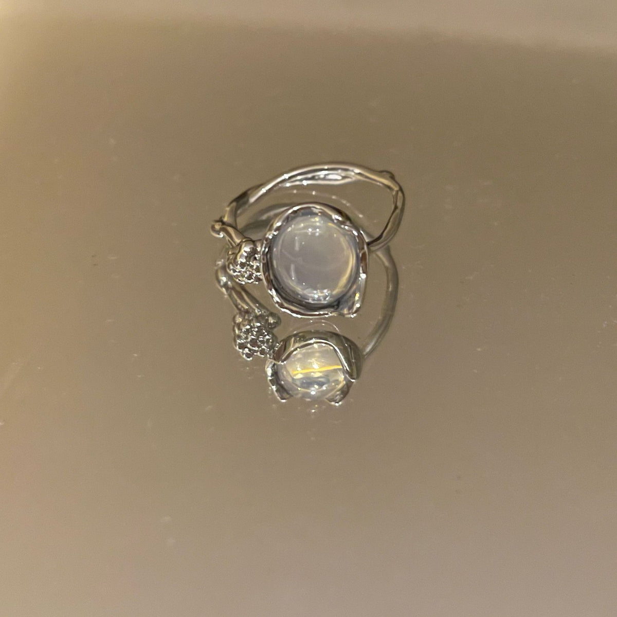 Elegant White Opal Irregular Crystal Ring
