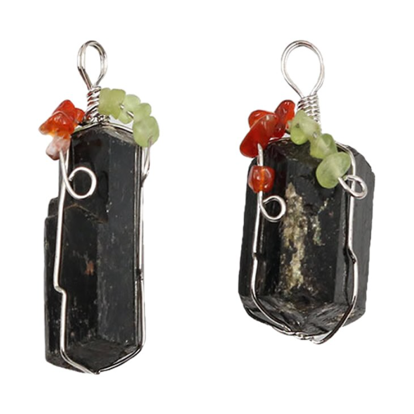 Black Tourmaline with Red Agate & Peridot Quartz