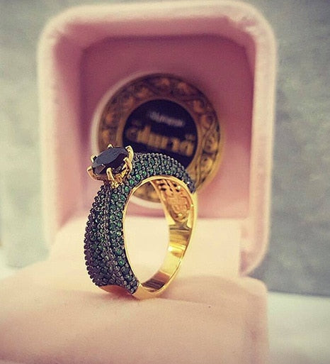 Elegant Gold Color Zircon Red Crystal Ring