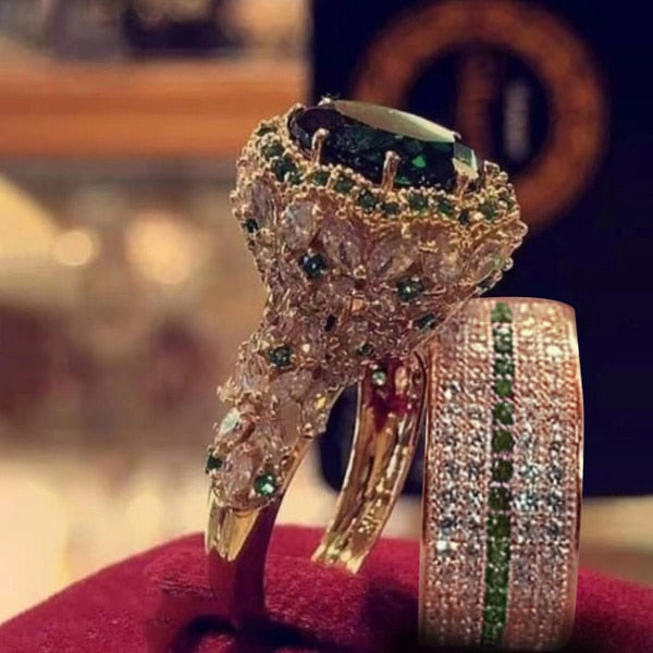 Elegant Gold Color Zircon Red Crystal Ring