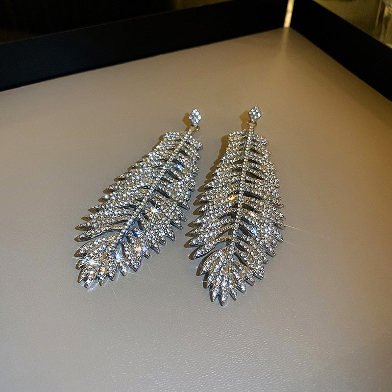 Long Full Rhinestone Big Earrings