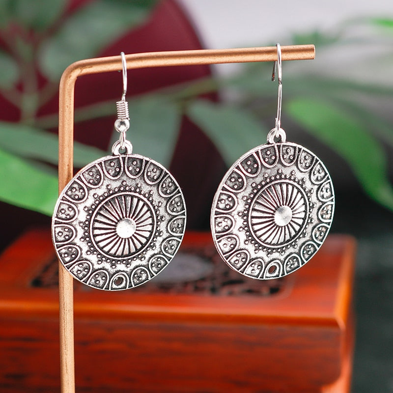 Hollow Carved Flowers Geometric Drop Earrings