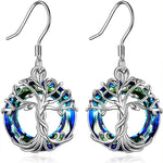 Tree Drop Earrings with Blue Crystal