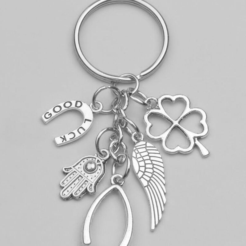 Hand Fatima Wings Clover Good Luck Keyring