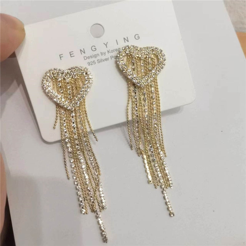 Long Full Rhinestone Big Earrings
