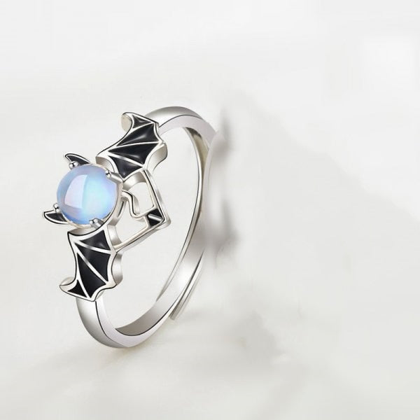 Retro Angel Wings Black Heart Rings