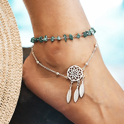 Irregular Green Stone Anklets