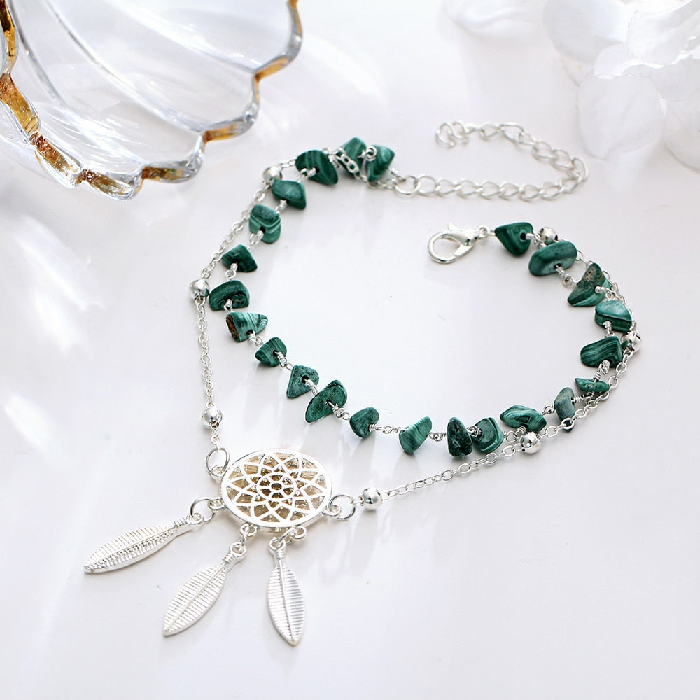 Irregular Green Stone Anklets