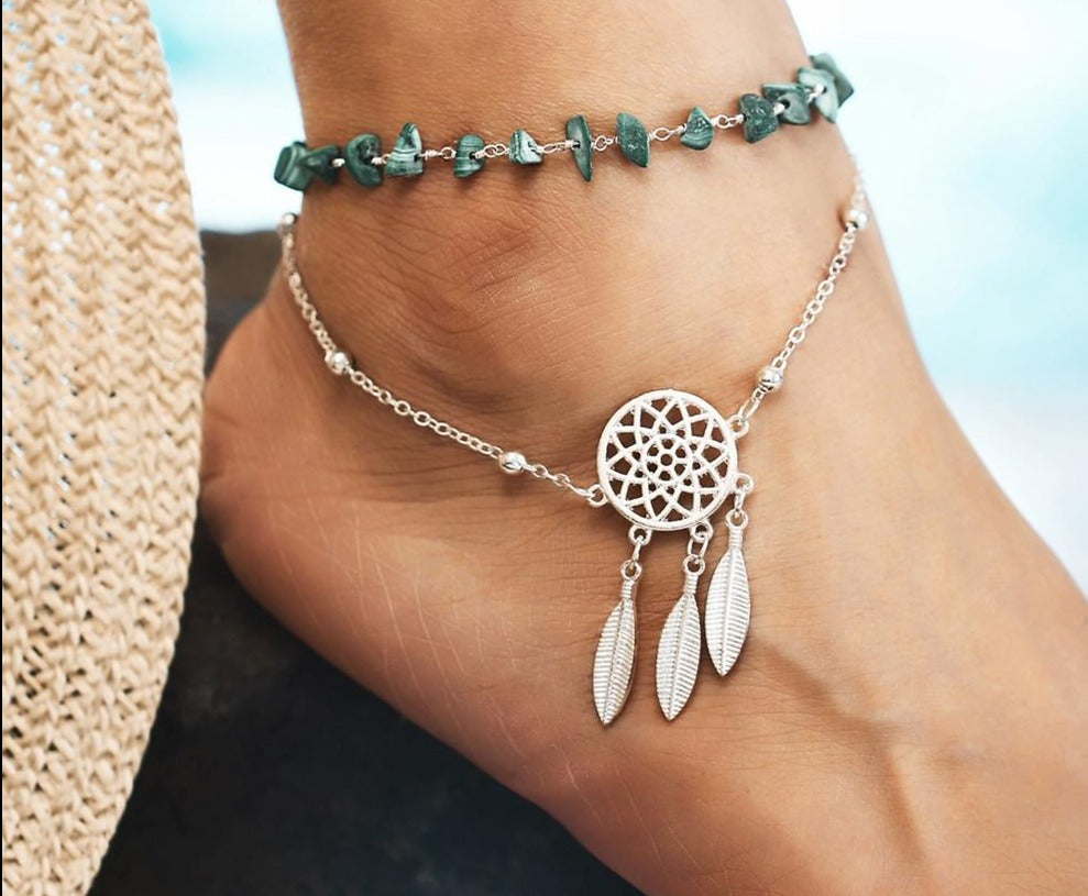 Irregular Green Stone Anklets