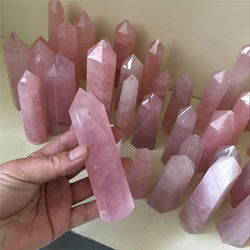 NATURAL ROCK PINK ROSE QUARTZ CRYSTAL WAND POINT HEALING MINERAL STONE