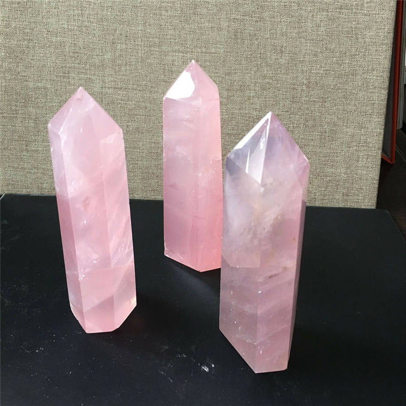 NATURAL ROCK PINK ROSE QUARTZ CRYSTAL WAND POINT HEALING MINERAL STONE