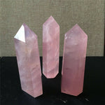 NATURAL ROCK PINK ROSE QUARTZ CRYSTAL WAND POINT HEALING MINERAL STONE