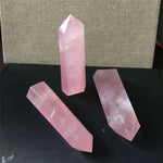 NATURAL ROCK PINK ROSE QUARTZ CRYSTAL WAND POINT HEALING MINERAL STONE