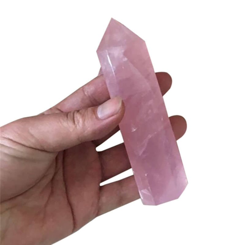 NATURAL ROCK PINK ROSE QUARTZ CRYSTAL WAND POINT HEALING MINERAL STONE
