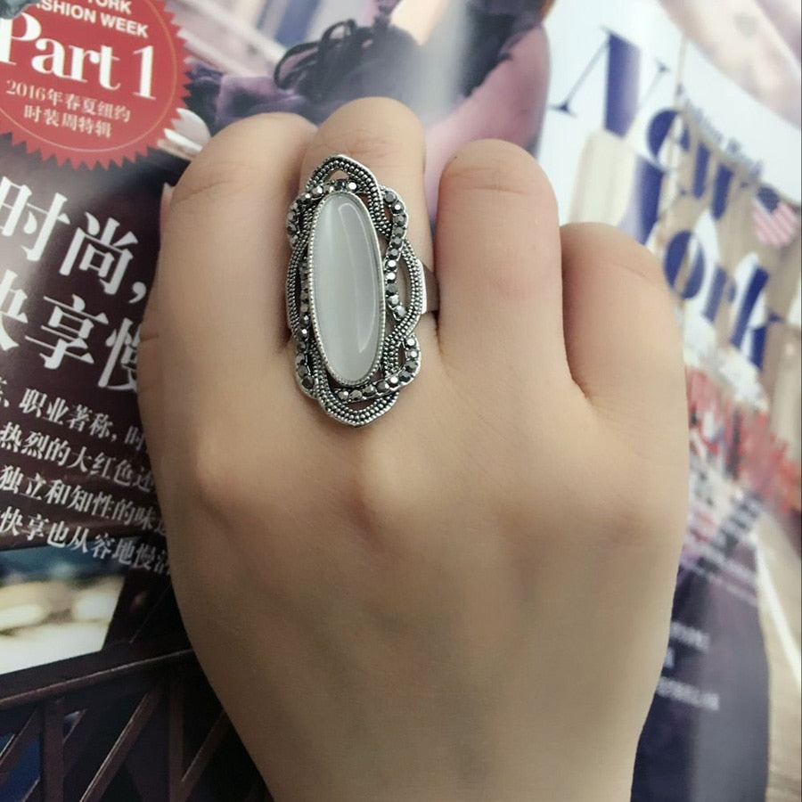 TOP QUALITY BOHEMIAN STYLE WHITE OPAL RING