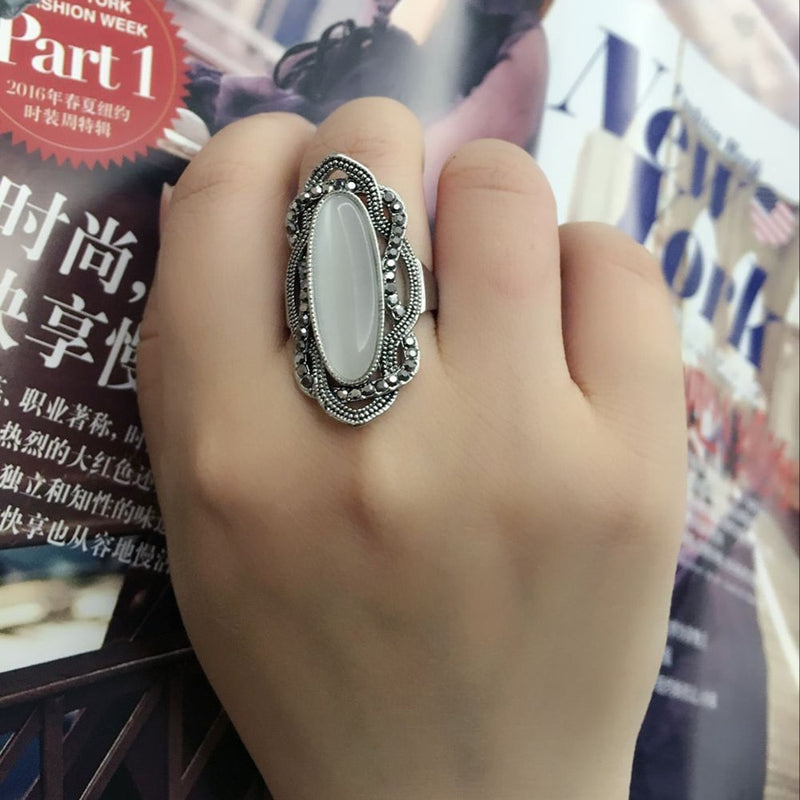 TOP QUALITY BOHEMIAN STYLE WHITE OPAL RING