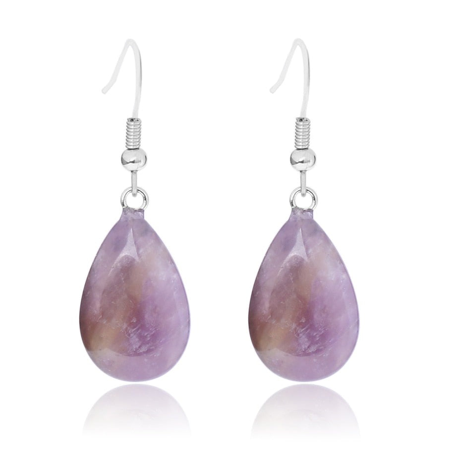 Water Drop Opal Crystal Lazuli Beads Dangle Natural Pendant Stone Earring