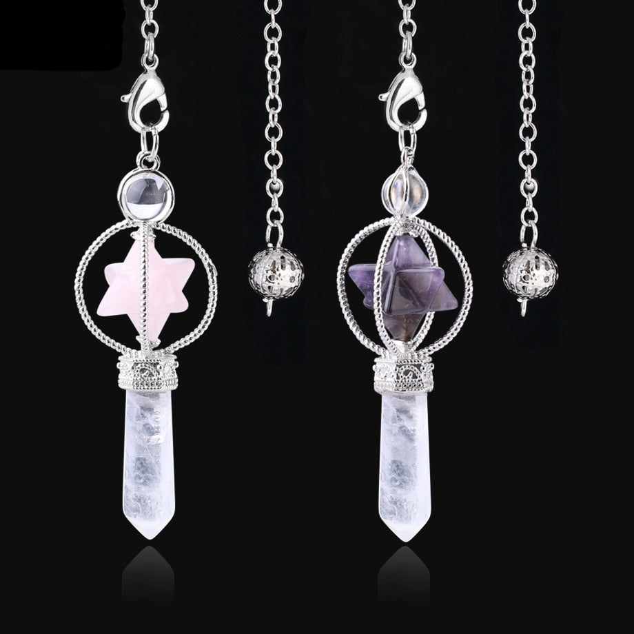 CSJA MERKABA DOWSING PENDULUM QUARTZ NATURAL STONE CRYSTAL PINK REIKI HEALING PENDULE PENDANT PENDULUMS FOR RADIESTHESIA F770