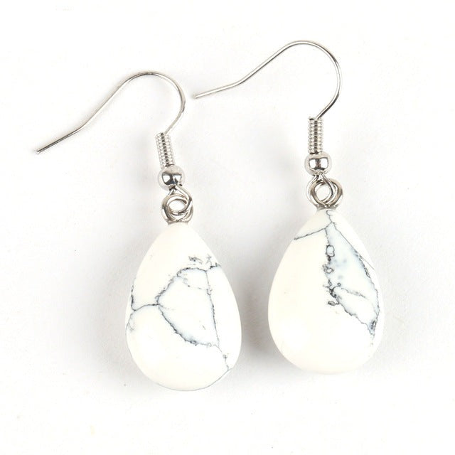 Water Drop Opal Crystal Lazuli Beads Dangle Natural Pendant Stone Earring