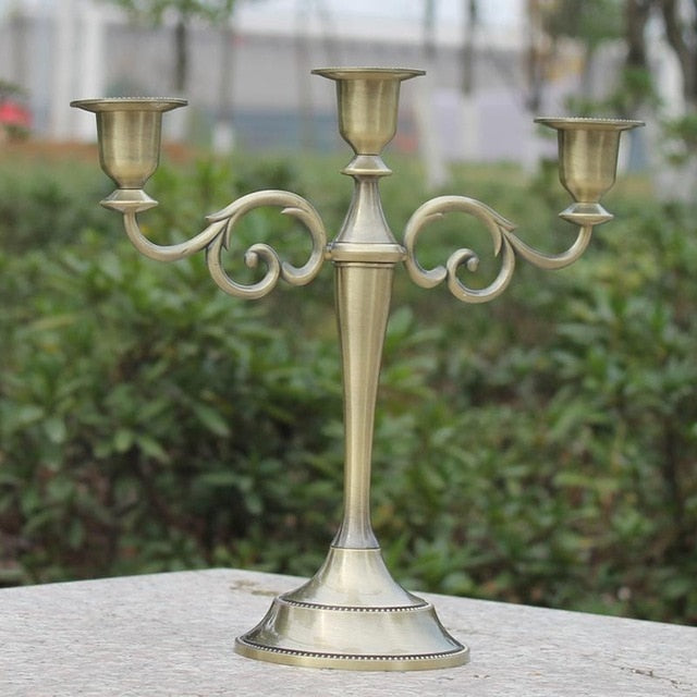 Gold 3-Arms Metal Pillar Candle Holders