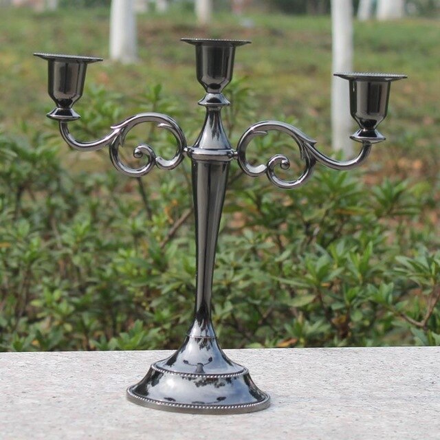 Black 3-Arms Metal Pillar Candle Holders