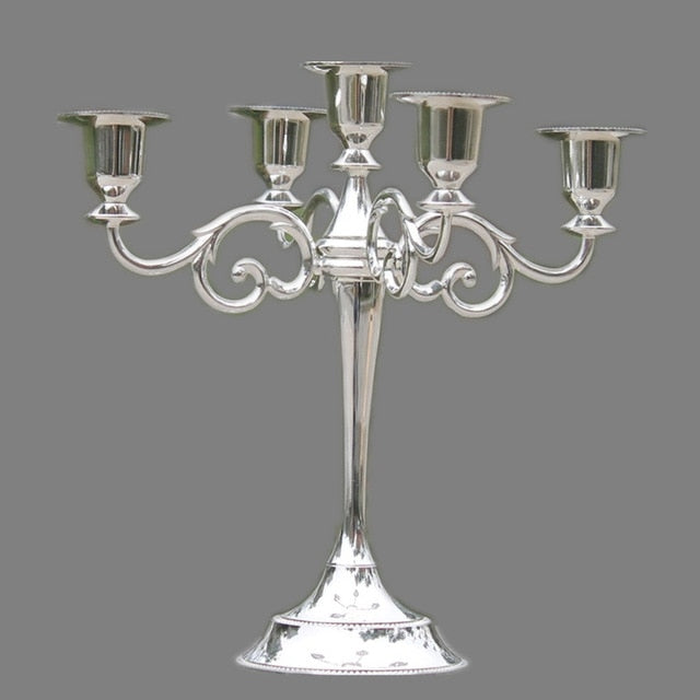 Silver 3-Arms Metal Pillar Candle Holders